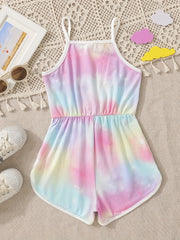 Toddler Girls Tie Dye Ice Cream Cat Romper Jumpsuit