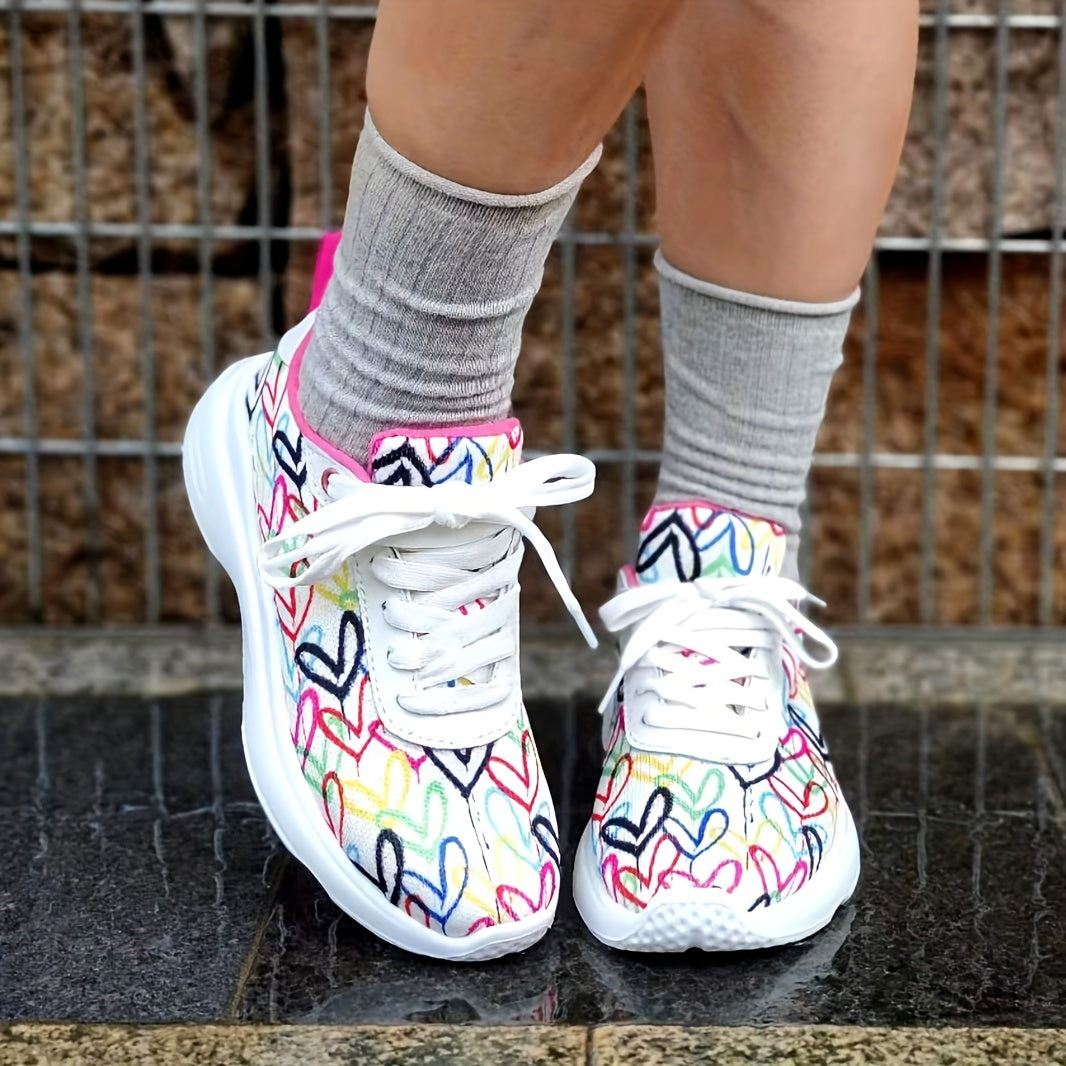 Women's Love Heart Pattern Casual Sneakers