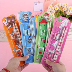 12pcs Cartoon Stationery Set for Office Use - Pencils, Eraser, Ruler, Sharpener