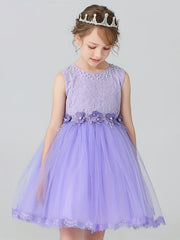Girls Sleeveless Tutu Dress Beads Flower Appliques Party Birthday Princess Dress