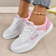 Women's Breathable Mesh Sneakers Low Top Lace Up Shoes