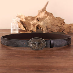 Men's Retro Bull Head Buckle Belt Casual Business Accessory