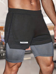 Men's Casual Sports 2 in 1 Shorts RACCOON Pattern Running Shorts