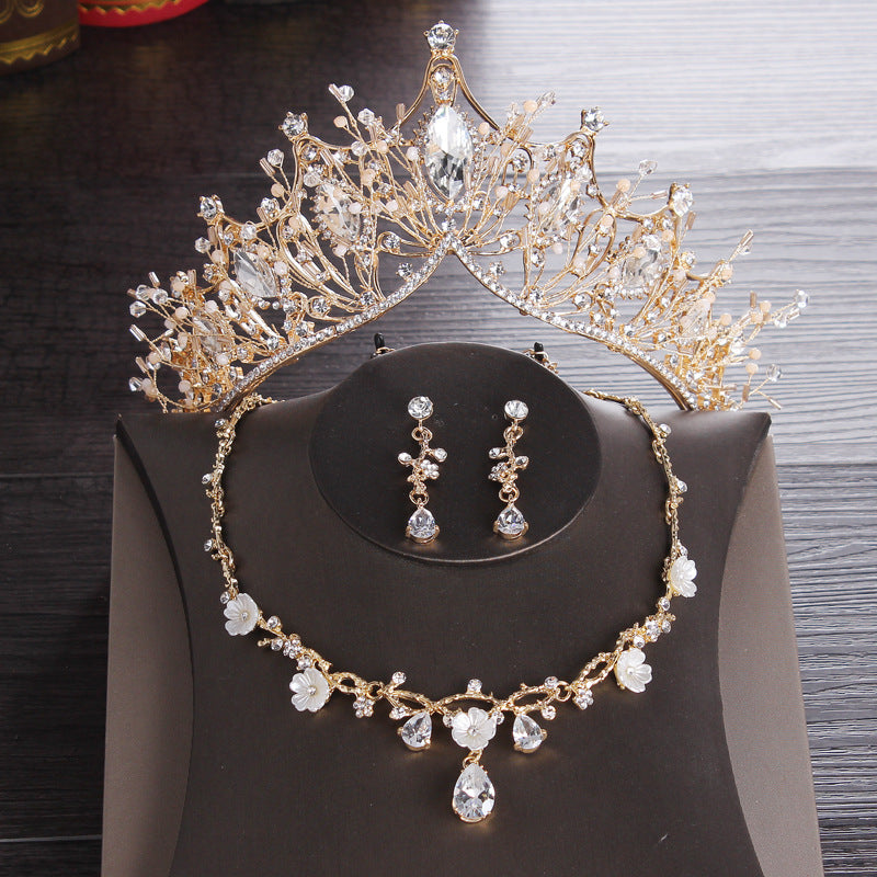 Zircon Crown Necklace Earrings Set Bridal Wedding Party Favor Decorations