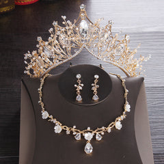 Zircon Crown Necklace Earrings Set Bridal Wedding Party Favor Decorations