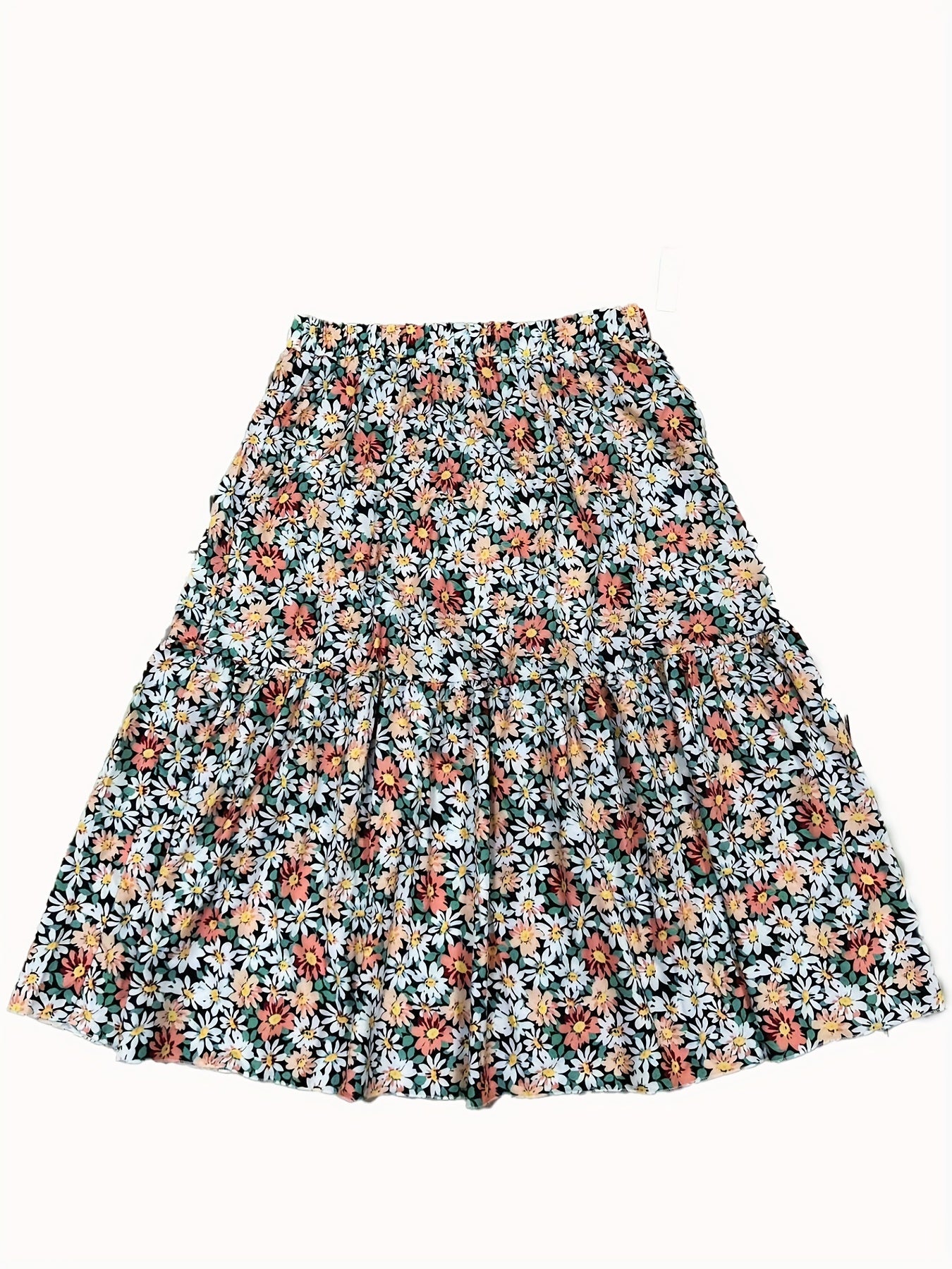 Floral Print Elastic Waist Midi Skirt Women's Clothing