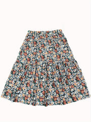 Floral Print Elastic Waist Midi Skirt Women's Clothing