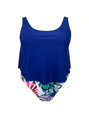 Vacay Tankini Set Women's High Stretch Tank Top & Tropical Print