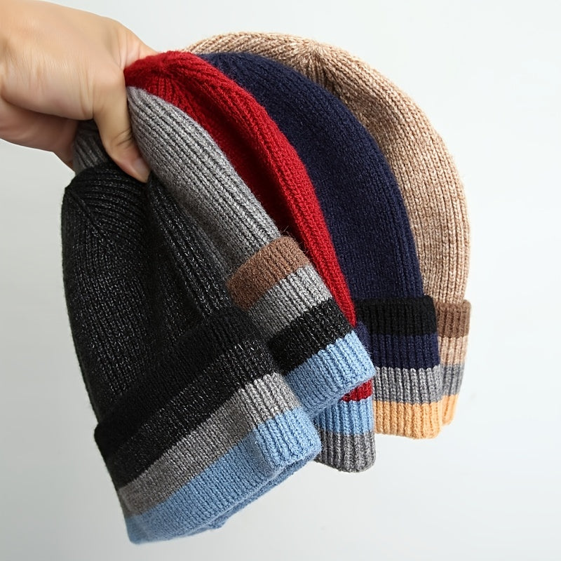 Fleece Cuffed Knitted Hat Outdoor Sports Warm Cap