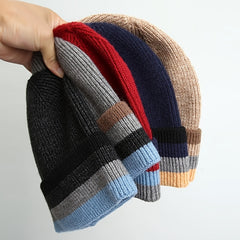 Fleece Cuffed Knitted Hat Outdoor Sports Warm Cap