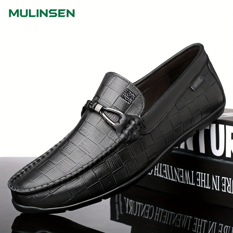 Men's Leather Plaid Bit Dress Shoes Soft Sole Slip On Formal Shoes
