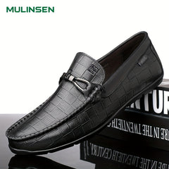 Men's Leather Plaid Bit Dress Shoes Soft Sole Slip On Formal Shoes