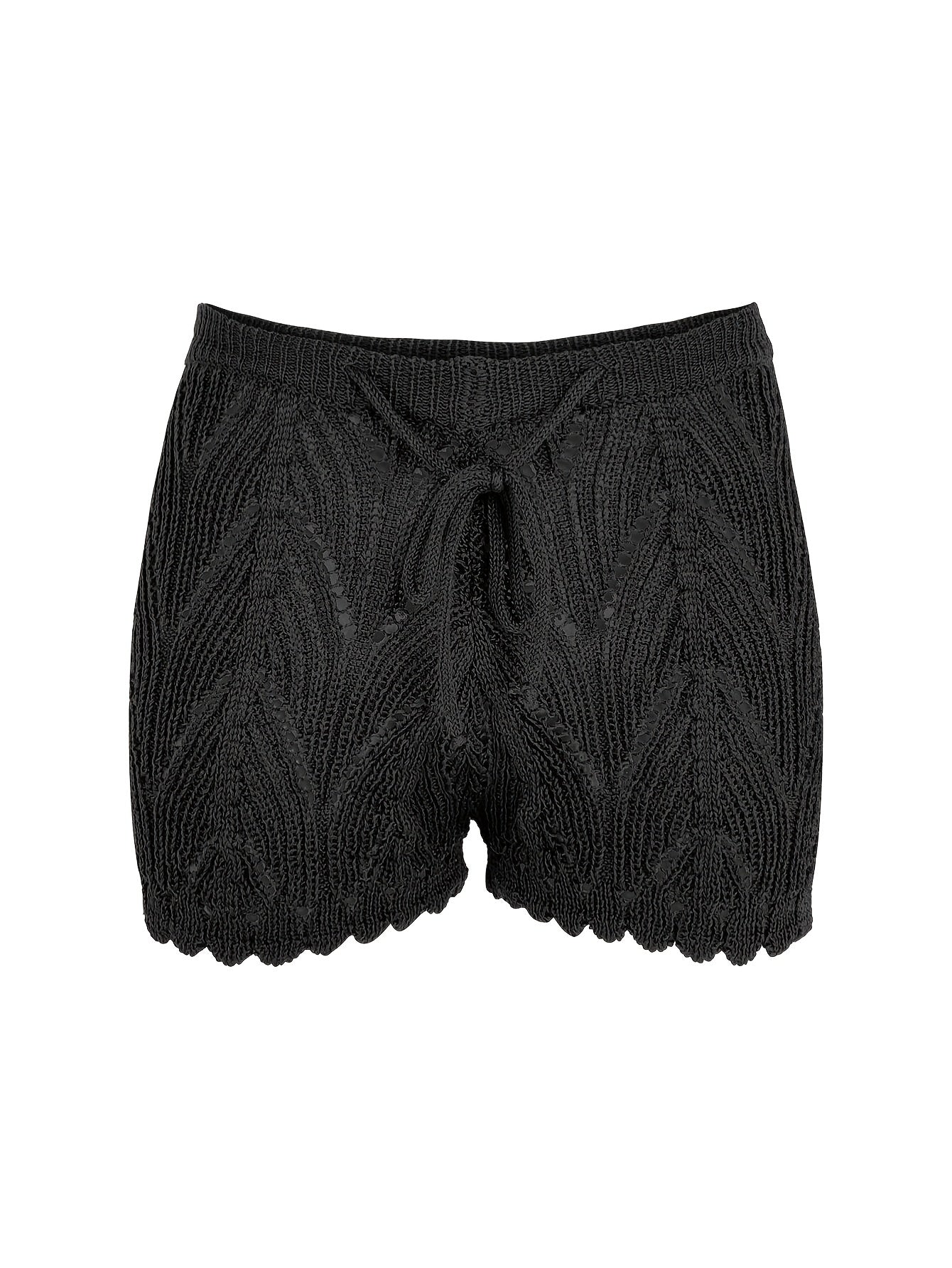Solid Eyelet Drawstring Shorts Vacation Elastic Waist Shorts