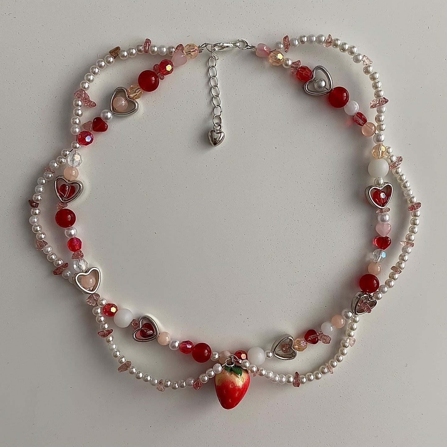 Girls Faux Pearl Strawberry Pendant Necklace