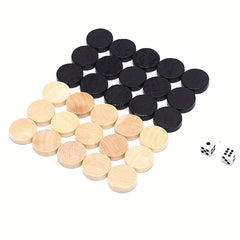 30pcs Wooden Checkers Set with 2 Dices Chess Piece Game Entertainment