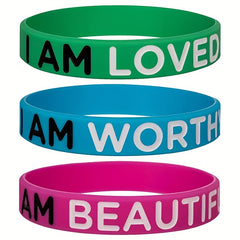 3Pcs I Am Loved Worthy Rubber Bracelet Silicone Wristband