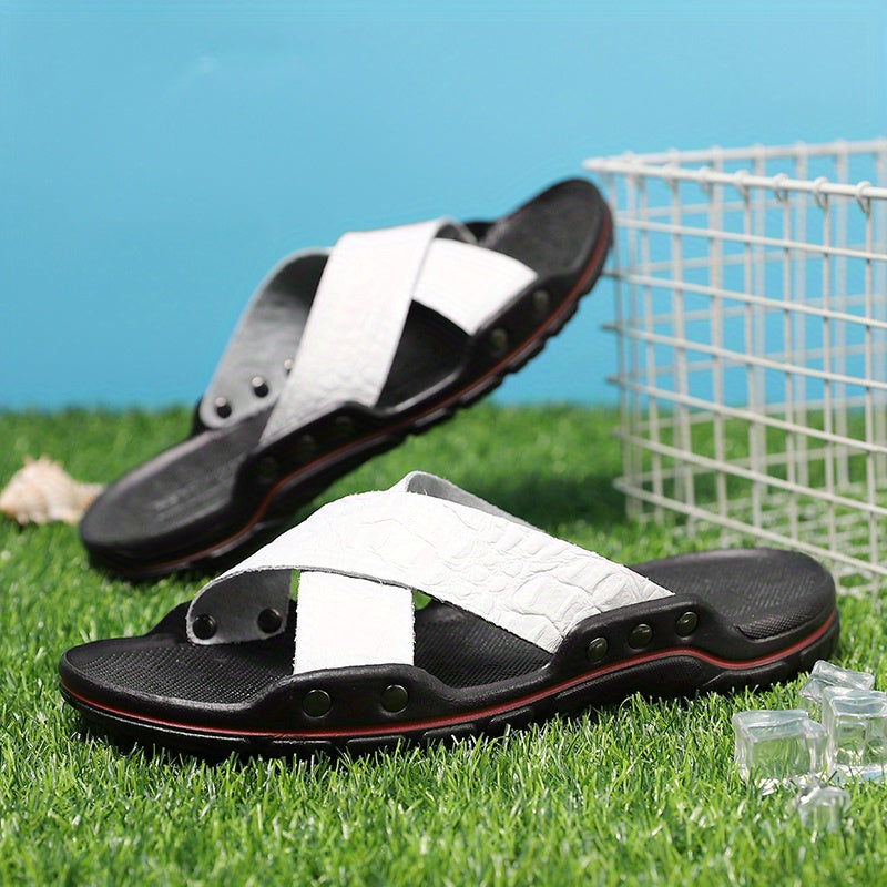 Men's Cross Band Slides Sandals Casual Non Slip Slippers Open Toe Shoes