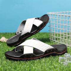 Men's Cross Band Slides Sandals Casual Non Slip Slippers Open Toe Shoes