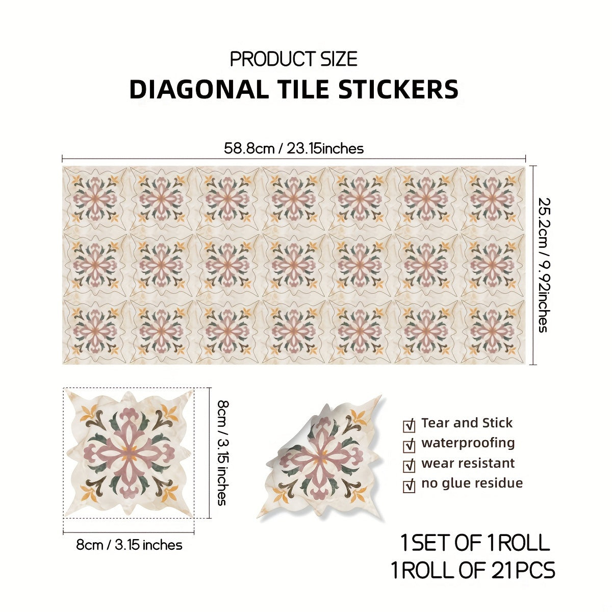 21 Moroccan Tile Line Stickers Waterproof Floor Decoration