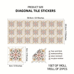 21 Moroccan Tile Line Stickers Waterproof Floor Decoration