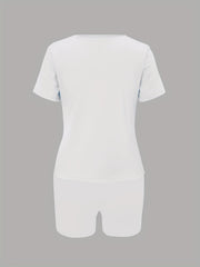 Lips Print 2-Piece Outfit Short Sleeve T-Shirt & Shorts Set