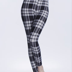 Sexy Plaid Print Leggings High Waist Elastic Sports Bottoms