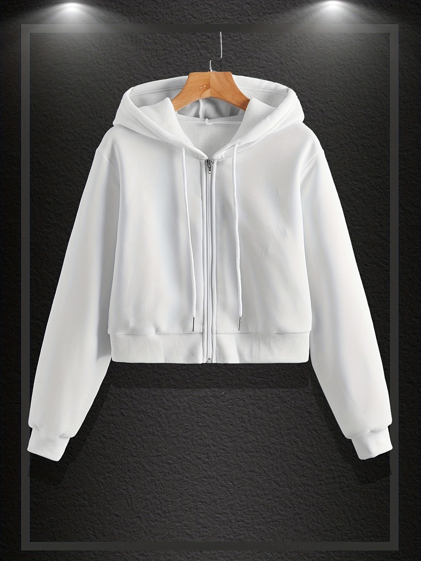 Women's Solid Zip Up Hoodie Drawstring Sweatshirt