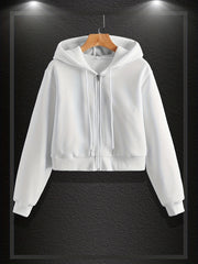 Women's Solid Zip Up Hoodie Drawstring Sweatshirt