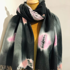 Pink Tie Dye Flower Tassel Shawl Cashmere Warm Wrap Windproof