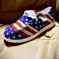 Women's Star & Striped Canvas Shoes Lace Up Lightweight Outdoor Shoes