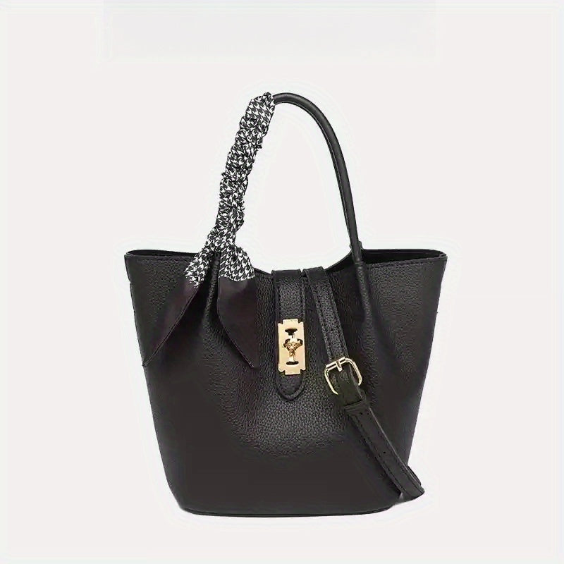 Women's Leather Tote Bag with Shoulder Strap & Metal Buckle Closure
