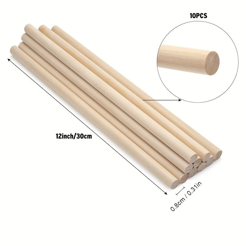 10pcs Wooden Sticks 30-48cm Round Craft Macrame Pins Unfinished Hard Wood Sticks