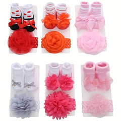 2pcs Newborn Girls Socks & Headband Set - Cotton Princess Crew Socks & Headwear