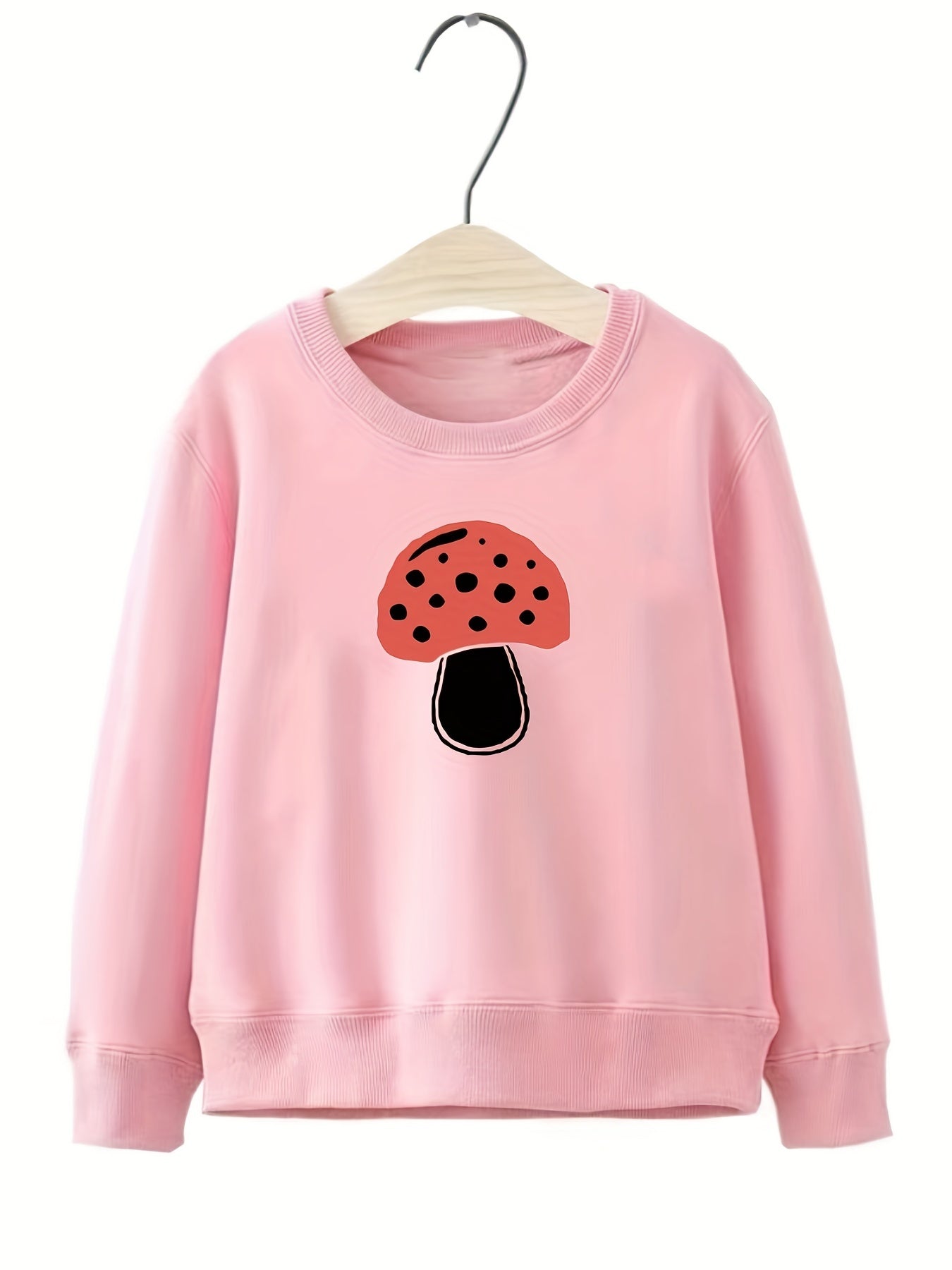 Girls Cartoon Mushroom Graphic Crew Neck Sweatshirt Top