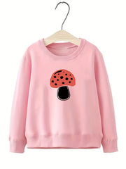 Girls Cartoon Mushroom Graphic Crew Neck Sweatshirt Top