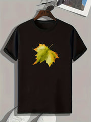 Leaf Pattern Print Men's Sports T-shirt for Fitness Activities