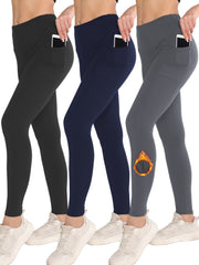 High Waist Fleece Yoga Pants with Side Pocket - Slimming Leggings