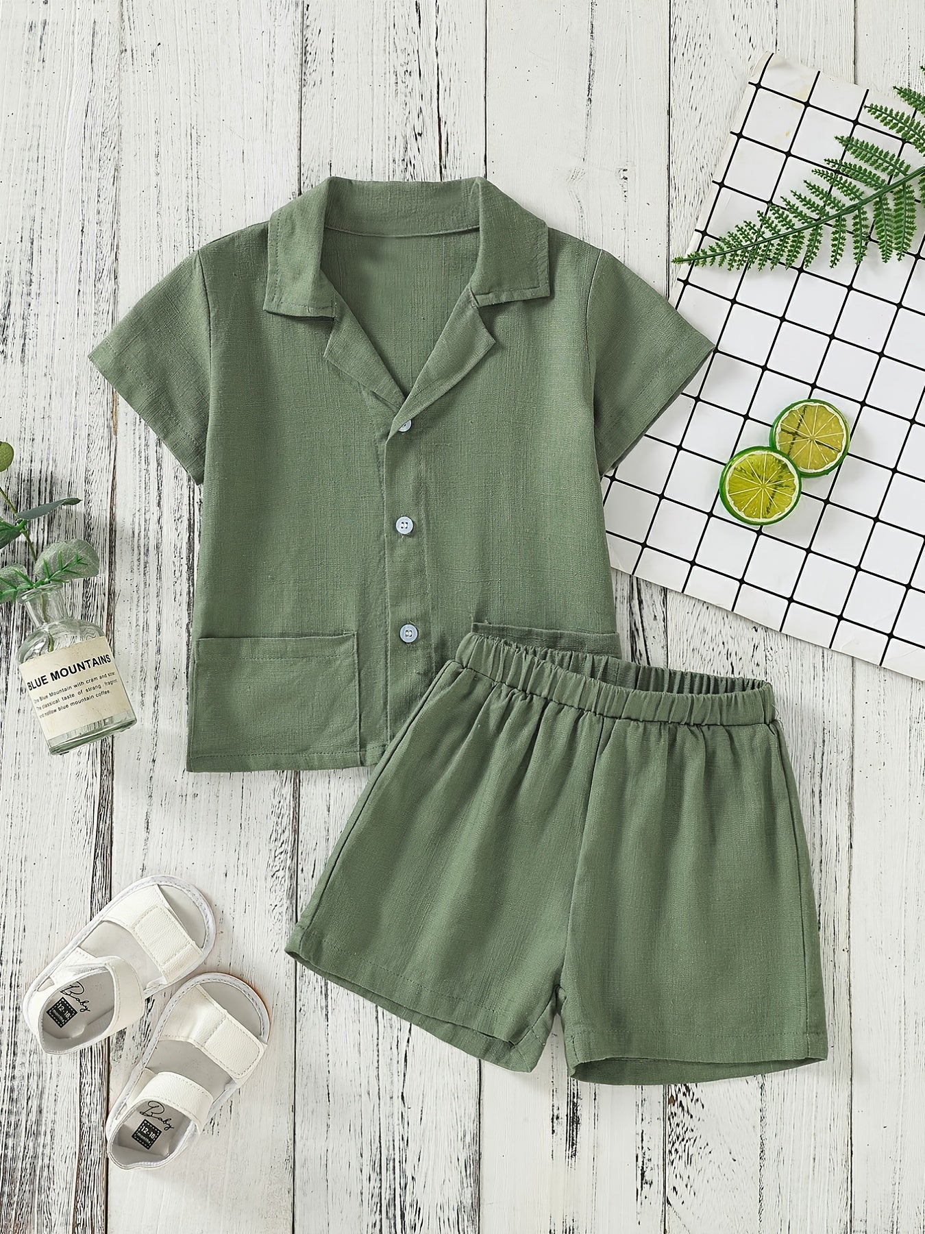 Boys Vintage Button Top & Shorts Set