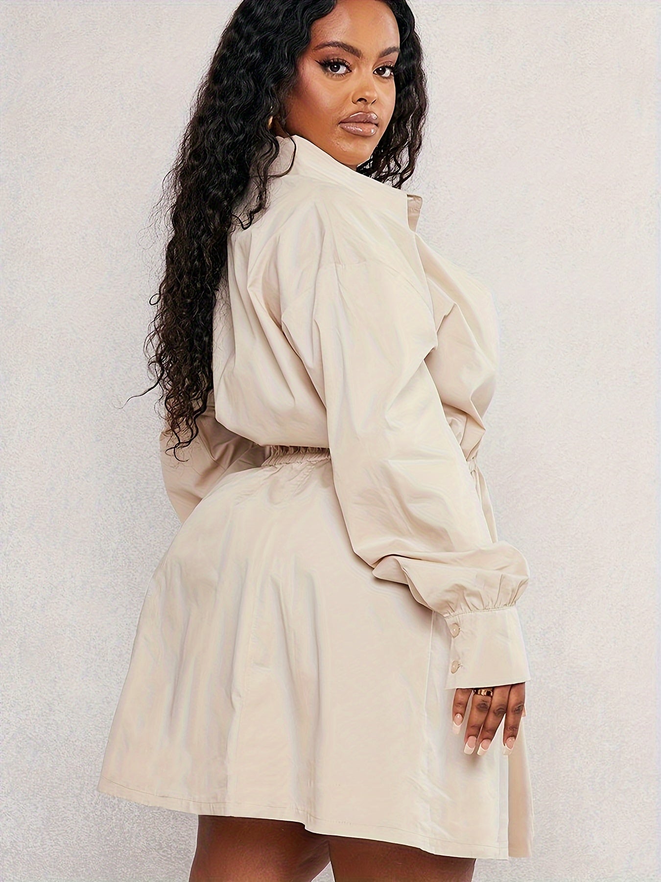 Solid Button Up Long Sleeve Shirt Dress