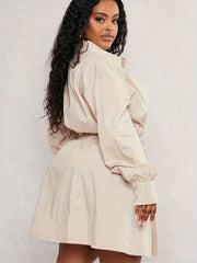 Solid Button Up Long Sleeve Shirt Dress