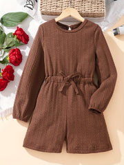 Girls Knitted Long Sleeve Jumpsuit with Waist Belt