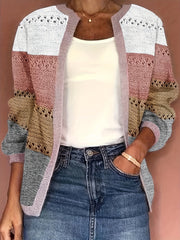 Eyelet Knit Cardigan Open Front Long Sleeve Sweater