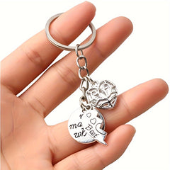 2pcs Heart Keychain Stainless Steel Bag Backpack Pendant Gift