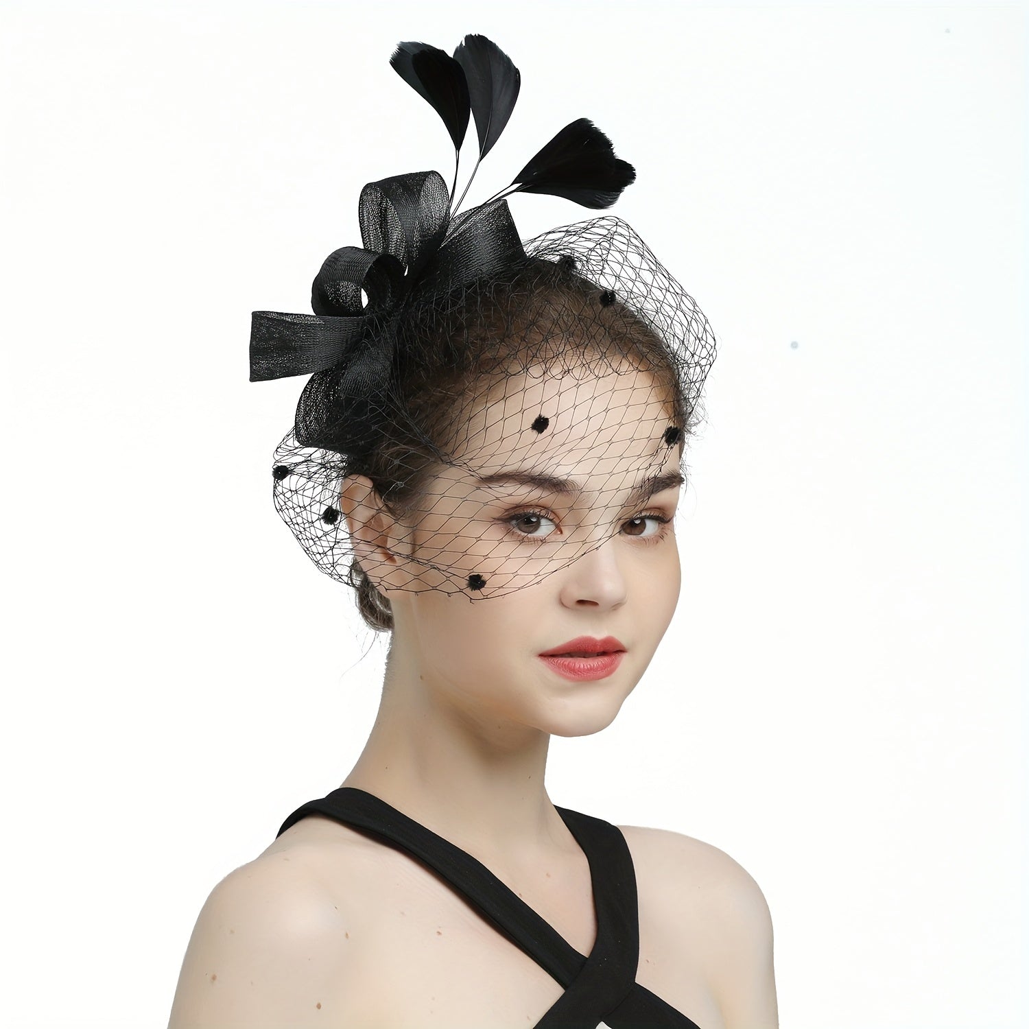 Polka Dot Veil Fascinators Hat Feather Flower Vintage Derby Hat