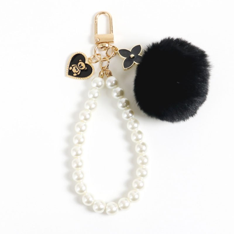 Fur Ball Pearl Bear Tag Bag Pendant Plush Keychain
