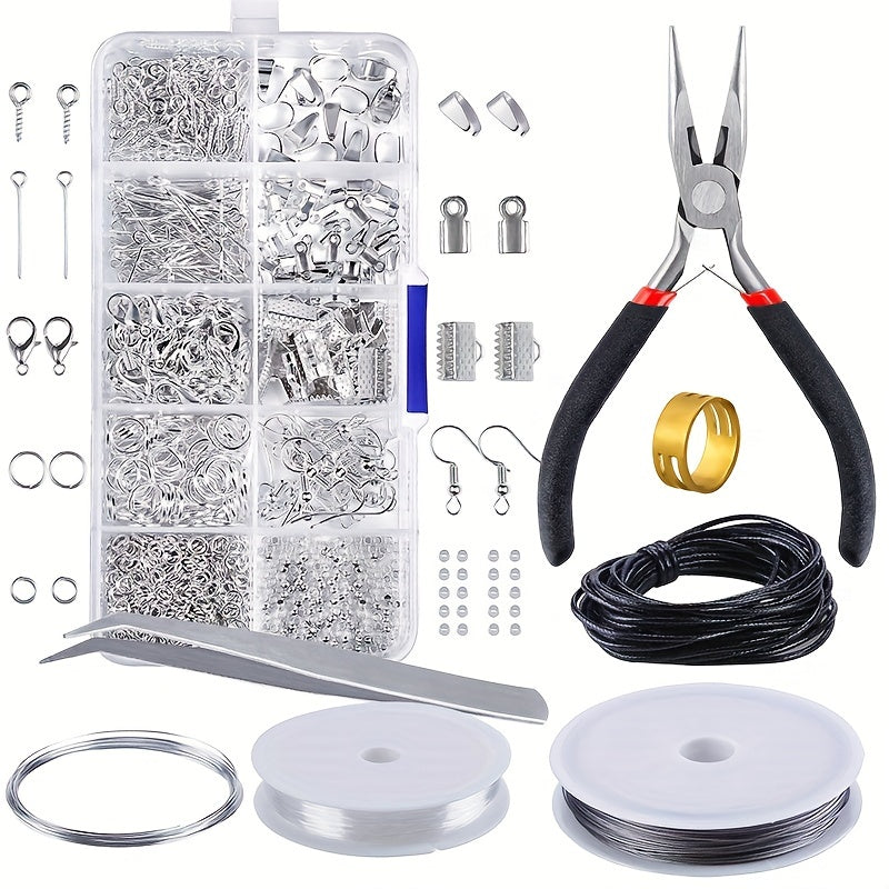 10 Grids Jewelry Accessories Set Open/Closed Rings & Lobster Clasp + Tool Pliers