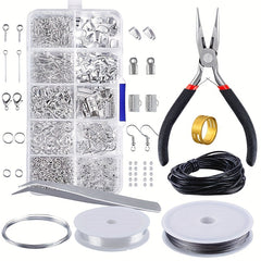 10 Grids Jewelry Accessories Set Open/Closed Rings & Lobster Clasp + Tool Pliers