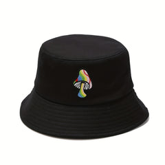 Mushroom Embroidery Bucket Hat Breathable Fisherman Cap