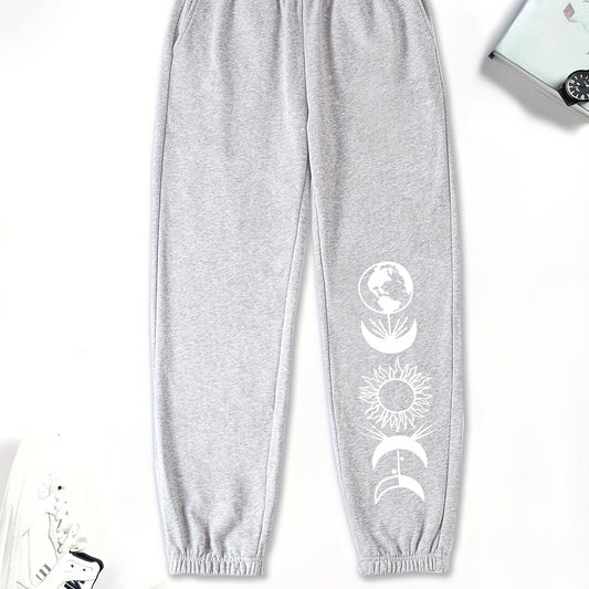 Vintage Sun Moon Graphic Sweatpants For Girls High Waisted
