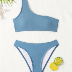Girls One Shoulder Bikini Tankini Set Kids Summer Beach Bathing Suits
